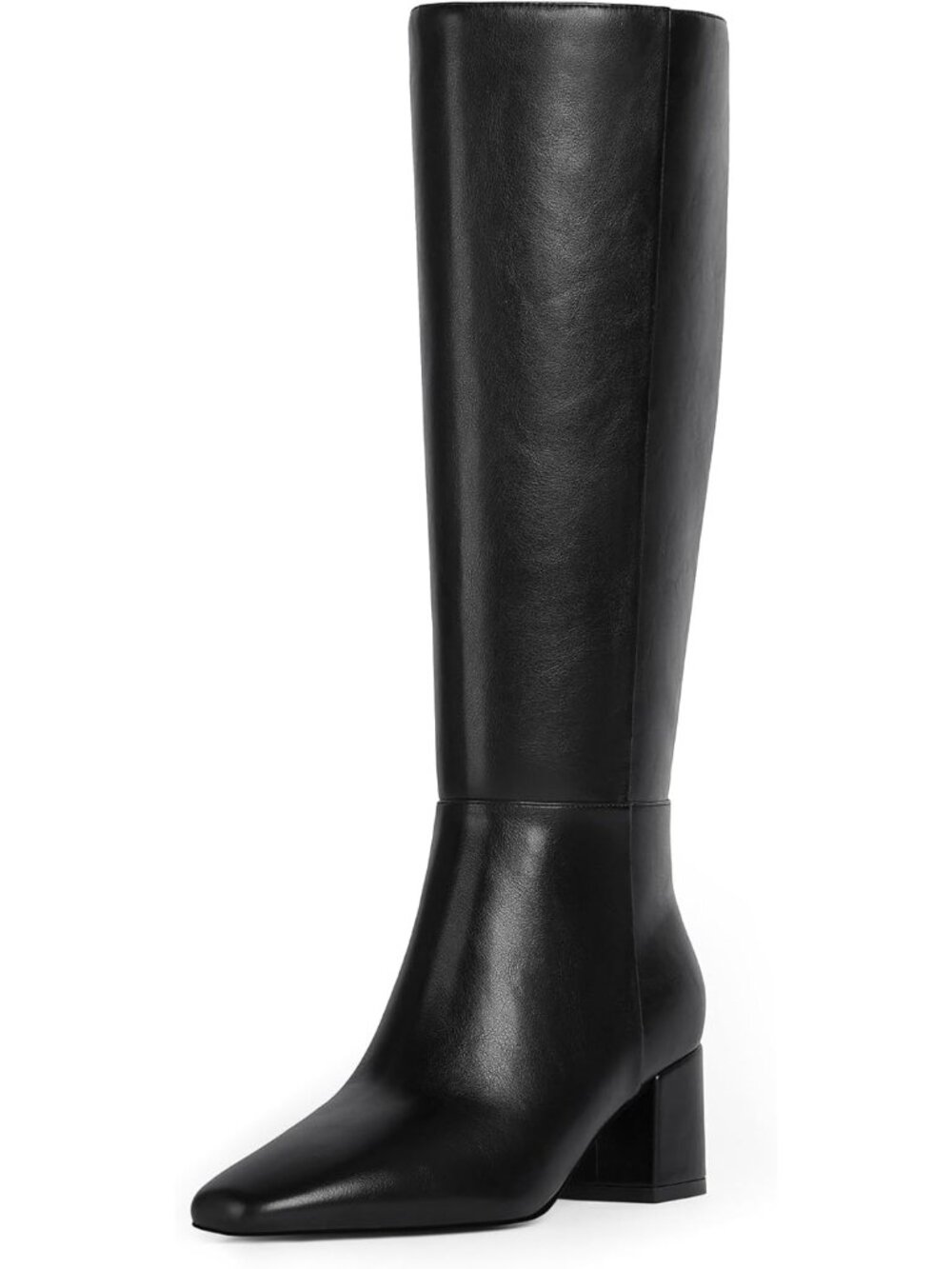 Women's Black Knee High Boots Chunky Heel Square Toe Tall Long Block Heel Boots
